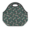 Christmas Floral Dragonfly Pattern Print Neoprene Lunch Bag