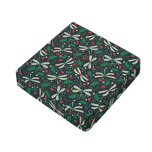 Christmas Floral Dragonfly Pattern Print Outdoor Seat Cushion Cover