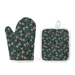 Christmas Floral Dragonfly Pattern Print Oven Mitt And Pot Holder Set