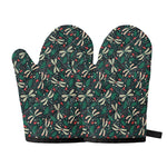 Christmas Floral Dragonfly Pattern Print Oven Mitts