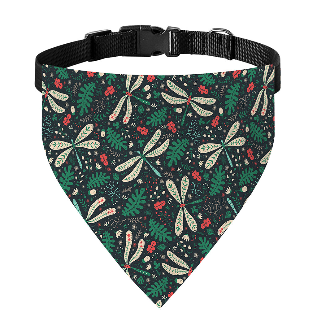 Christmas Floral Dragonfly Pattern Print Over The Collar Dog Bandana