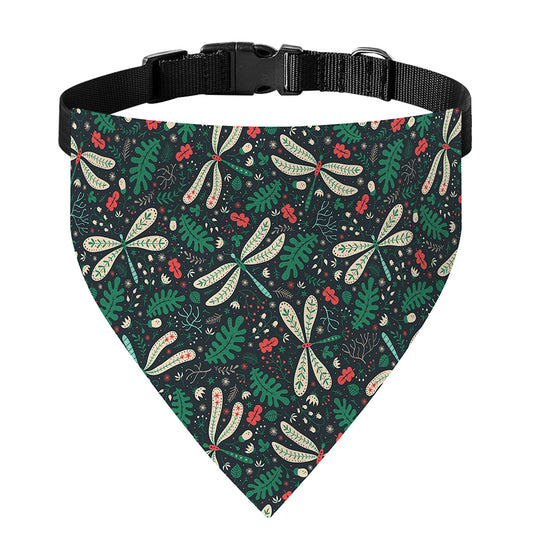 Christmas Floral Dragonfly Pattern Print Over The Collar Dog Bandana