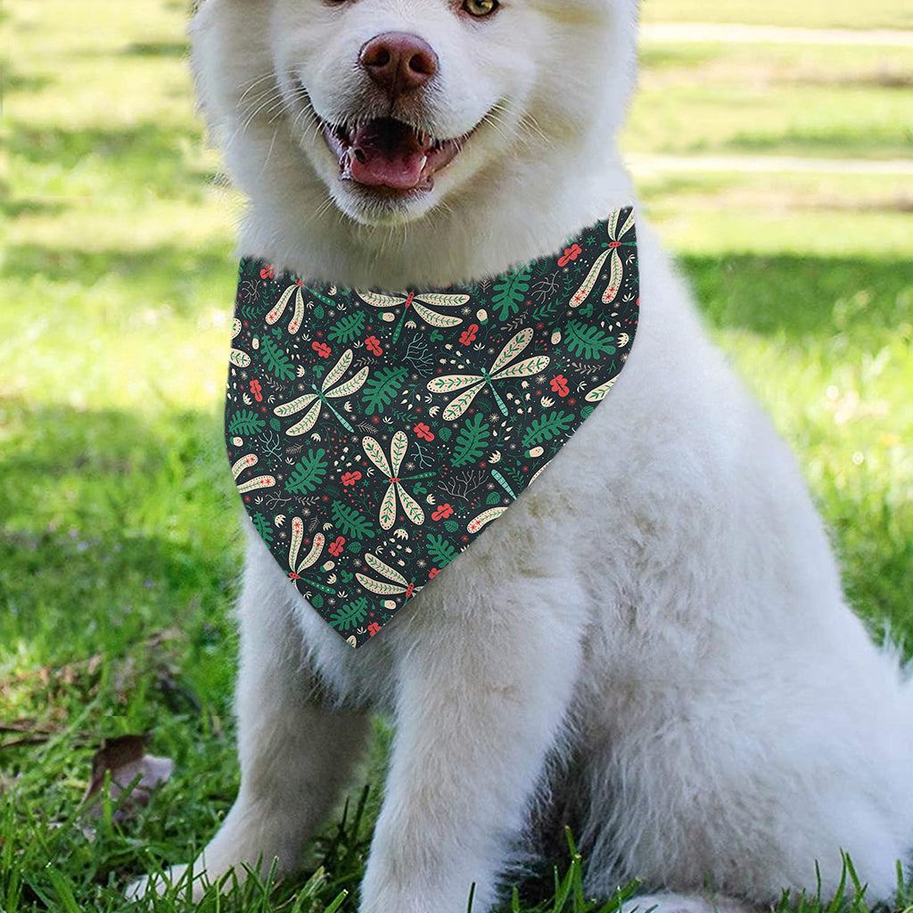 Christmas Floral Dragonfly Pattern Print Over The Collar Dog Bandana