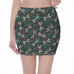 Christmas Floral Dragonfly Pattern Print Pencil Mini Skirt