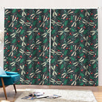 Christmas Floral Dragonfly Pattern Print Pencil Pleat Curtains