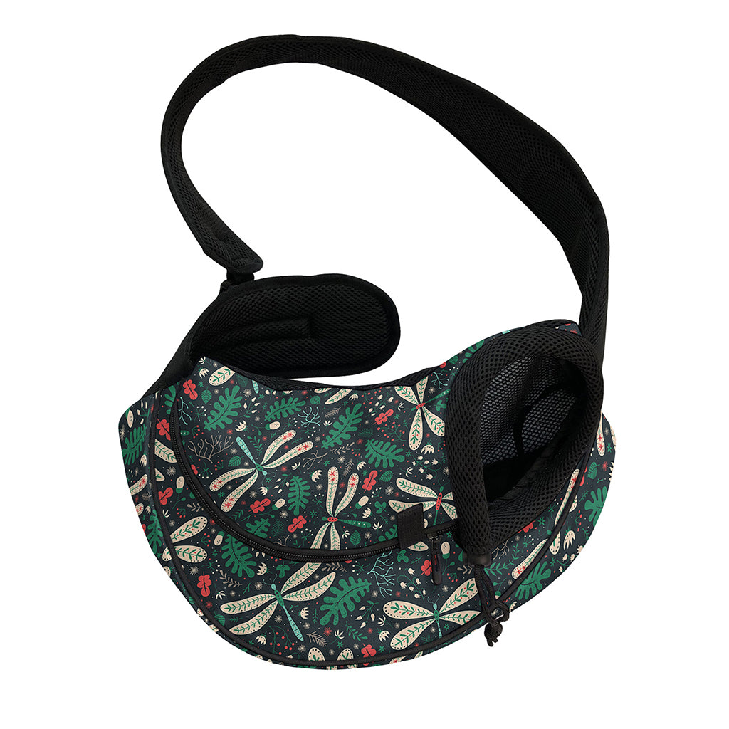 Christmas Floral Dragonfly Pattern Print Pet Sling Carrier