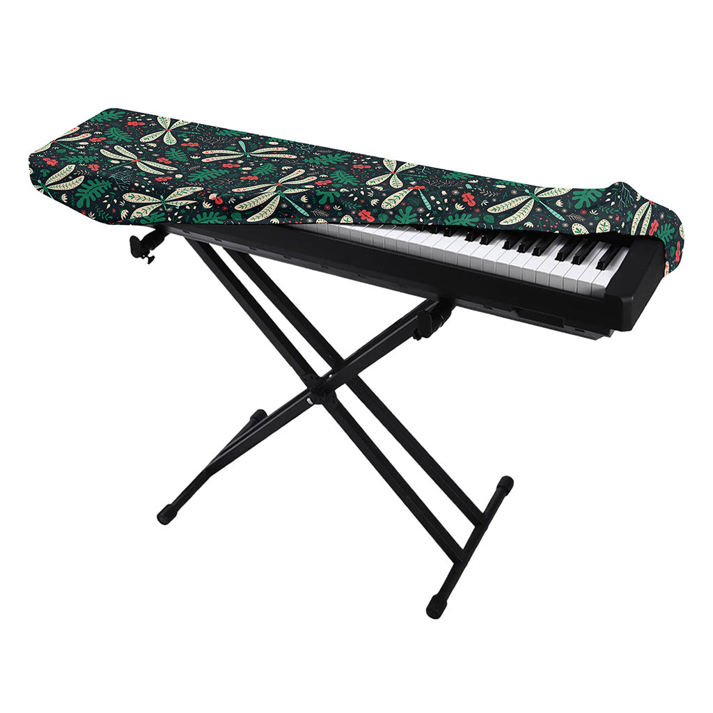 Christmas Floral Dragonfly Pattern Print Piano Keyboard Cover