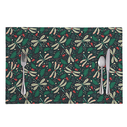 Christmas Floral Dragonfly Pattern Print Placemat