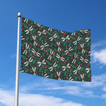 Christmas Floral Dragonfly Pattern Print Polyester Flag