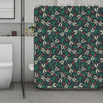 Christmas Floral Dragonfly Pattern Print Polyester Shower Curtain