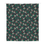 Christmas Floral Dragonfly Pattern Print Polyester Shower Curtain