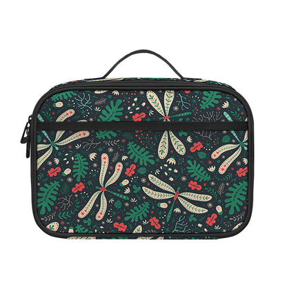 Christmas Floral Dragonfly Pattern Print Portable Lunch Bag