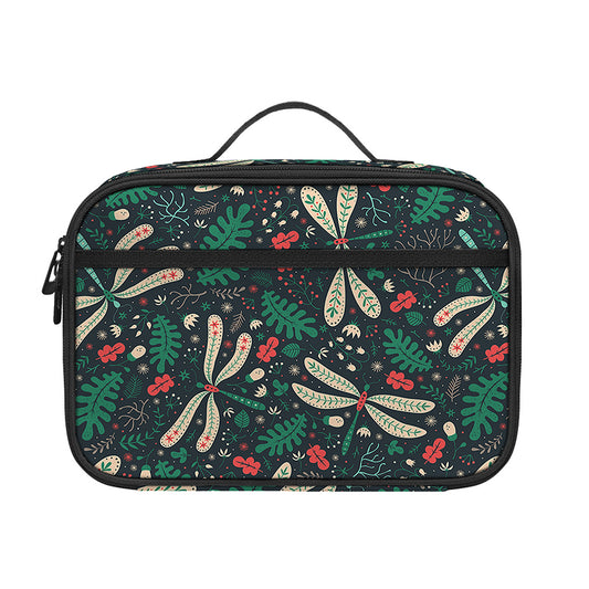 Christmas Floral Dragonfly Pattern Print Portable Lunch Bag
