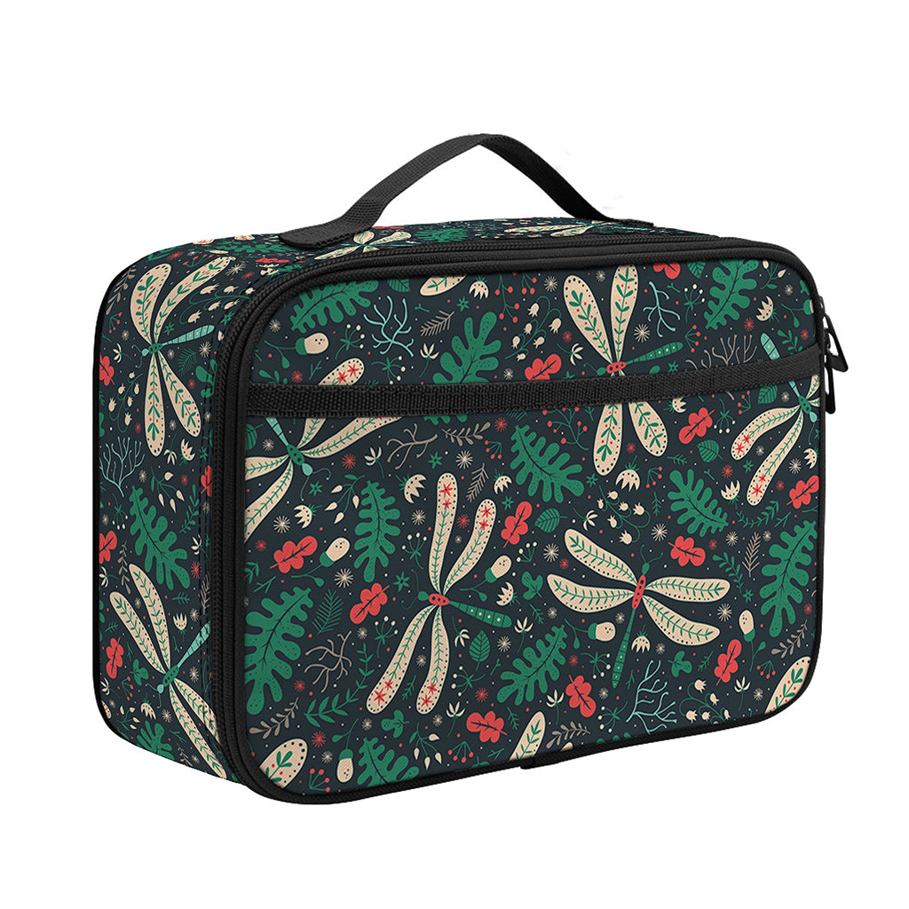 Christmas Floral Dragonfly Pattern Print Portable Lunch Bag