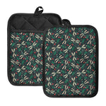 Christmas Floral Dragonfly Pattern Print Pot Holders With Pocket
