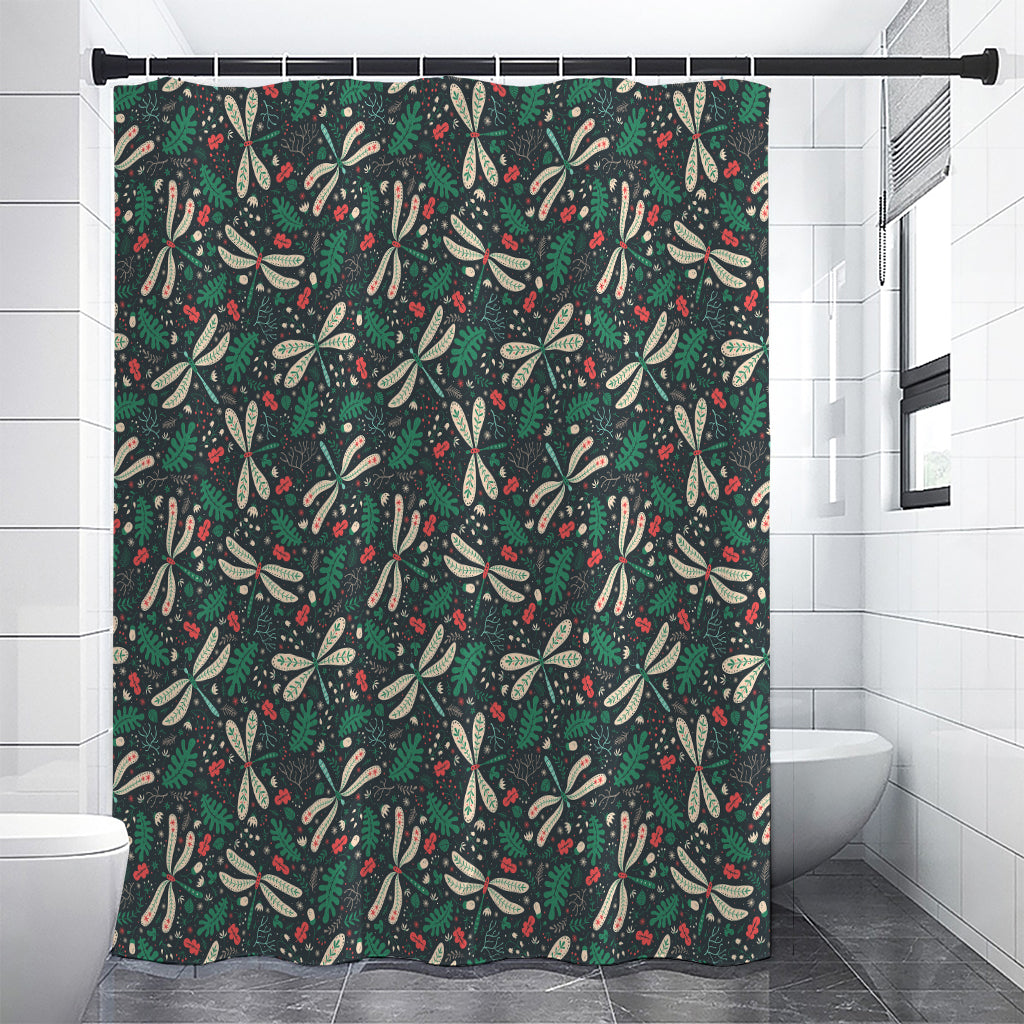 Christmas Floral Dragonfly Pattern Print Premium Shower Curtain