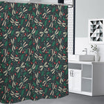 Christmas Floral Dragonfly Pattern Print Premium Shower Curtain