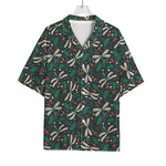 Christmas Floral Dragonfly Pattern Print Rayon Hawaiian Shirt