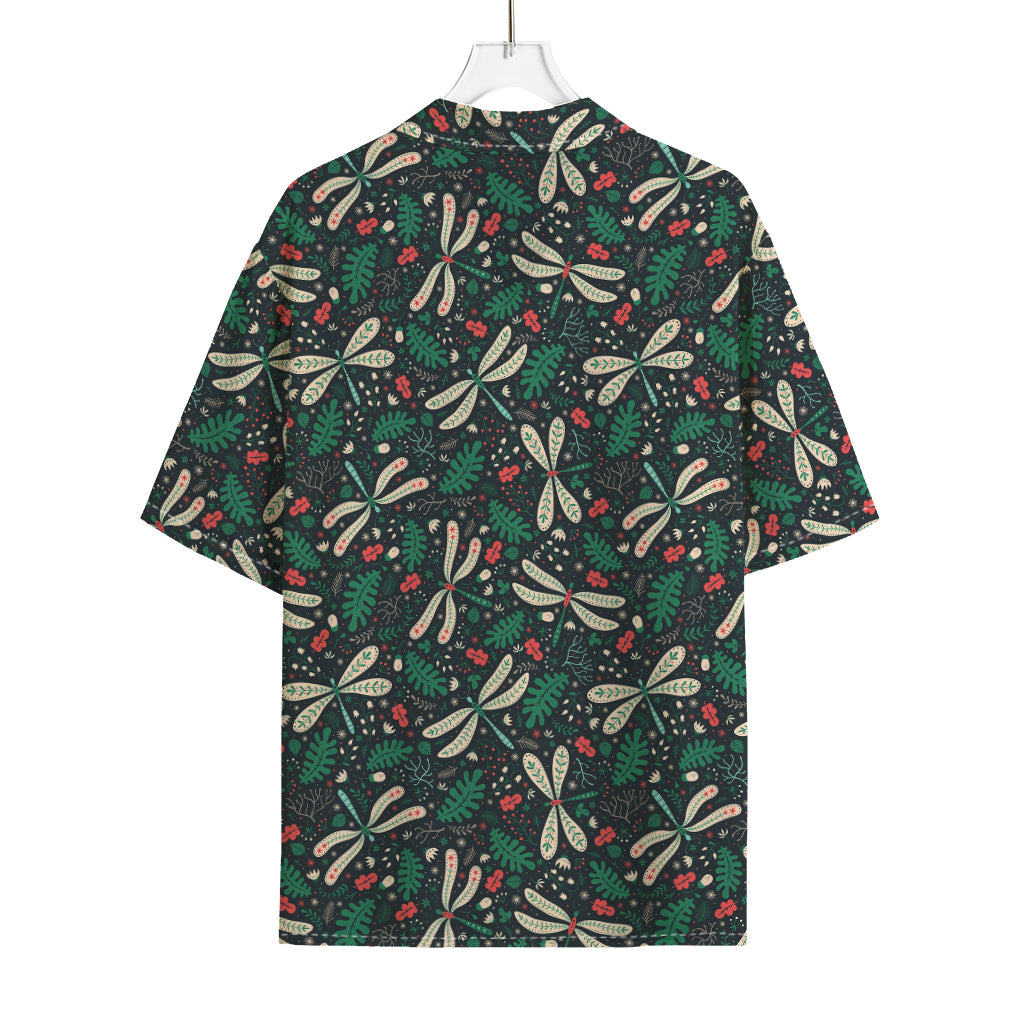 Christmas Floral Dragonfly Pattern Print Rayon Hawaiian Shirt