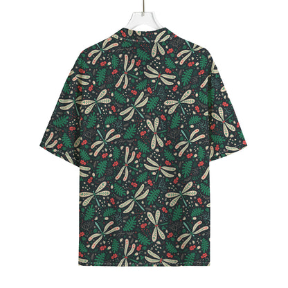 Christmas Floral Dragonfly Pattern Print Rayon Hawaiian Shirt