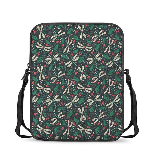 Christmas Floral Dragonfly Pattern Print Rectangular Crossbody Bag