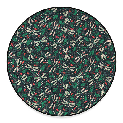 Christmas Floral Dragonfly Pattern Print Round Floor Mat