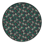 Christmas Floral Dragonfly Pattern Print Round Floor Mat