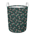 Christmas Floral Dragonfly Pattern Print Round Laundry Basket