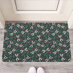 Christmas Floral Dragonfly Pattern Print Rubber Doormat