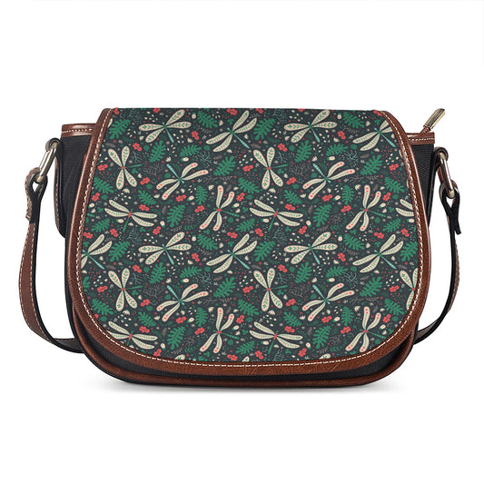 Christmas Floral Dragonfly Pattern Print Saddle Bag