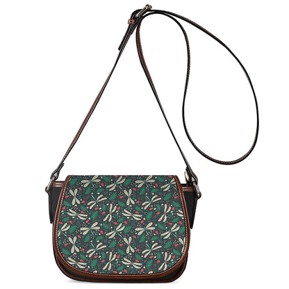 Christmas Floral Dragonfly Pattern Print Saddle Bag