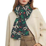 Christmas Floral Dragonfly Pattern Print Scarf