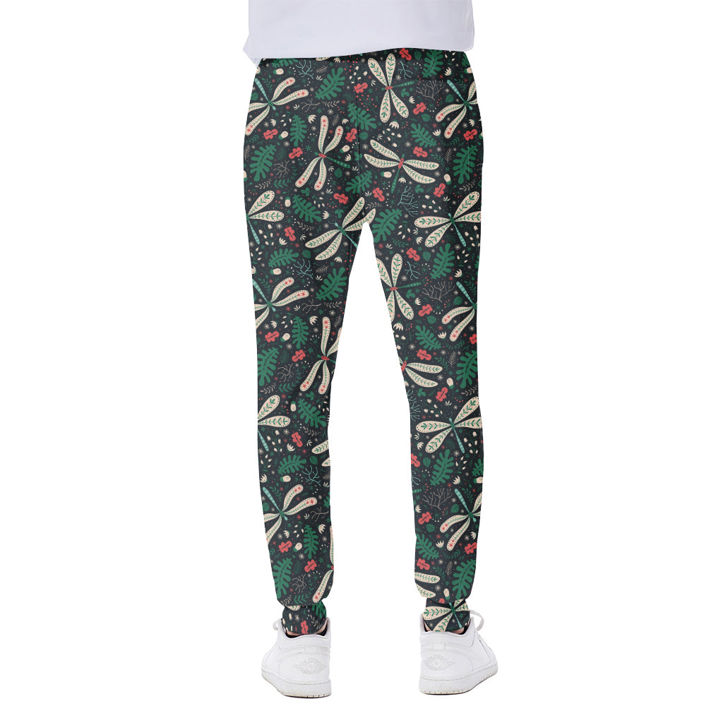 Christmas Floral Dragonfly Pattern Print Scuba Joggers