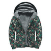Christmas Floral Dragonfly Pattern Print Sherpa Lined Zip Up Hoodie