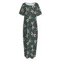 Christmas Floral Dragonfly Pattern Print Short Sleeve Long Nightdress