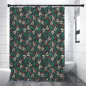 Christmas Floral Dragonfly Pattern Print Shower Curtain