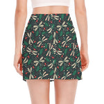 Christmas Floral Dragonfly Pattern Print Side Slit Mini Skirt
