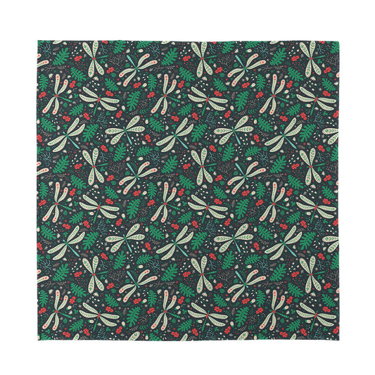 Christmas Floral Dragonfly Pattern Print Silk Bandana