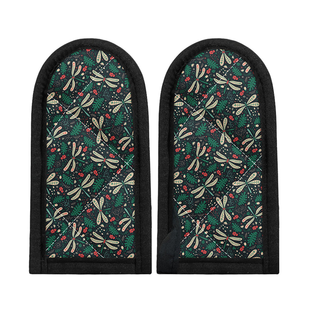 Christmas Floral Dragonfly Pattern Print Skillet Handle Cover