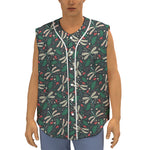 Christmas Floral Dragonfly Pattern Print Sleeveless Baseball Jersey