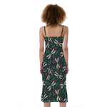 Christmas Floral Dragonfly Pattern Print Slim Fit Midi Cami Dress