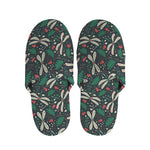 Christmas Floral Dragonfly Pattern Print Slippers