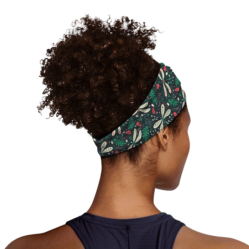 Christmas Floral Dragonfly Pattern Print Sports Headband