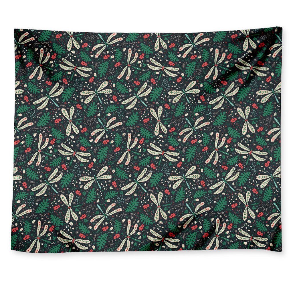 Christmas Floral Dragonfly Pattern Print Tapestry