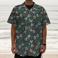 Christmas Floral Dragonfly Pattern Print Textured Short Sleeve Shirt
