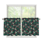 Christmas Floral Dragonfly Pattern Print Tier Curtains