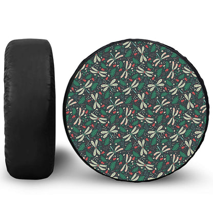 Christmas Floral Dragonfly Pattern Print Tire Cover