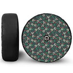 Christmas Floral Dragonfly Pattern Print Tire Cover With Camera Hole