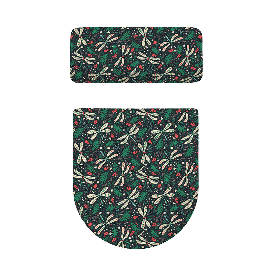 Christmas Floral Dragonfly Pattern Print Toilet Lid And Tank Cover Set