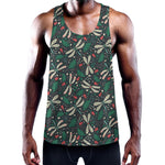 Christmas Floral Dragonfly Pattern Print Training Tank Top